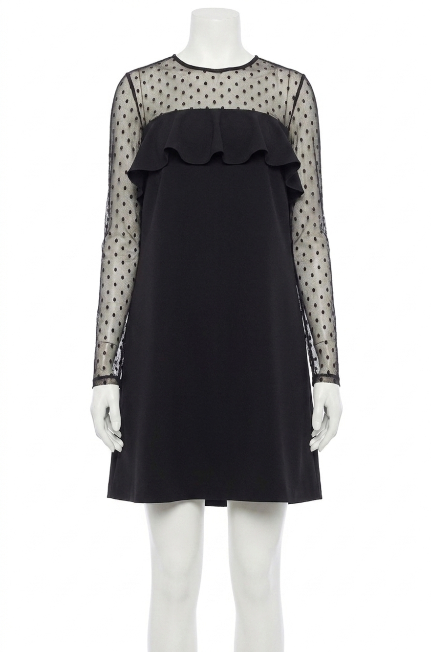 NEW MILLY sophie dotted-illusion shift mini dress in black